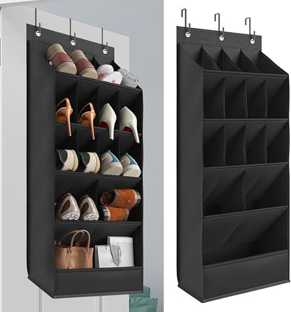 Over the Door Organizer 5 Tiers, Extra Large Behind Door Storage of 15 Compartments Fit 16-24 Pairs Hanging Shoe Rack Organiser for Closet, Deep Pocket Shoe Holder for Sneakers,Boots Storage