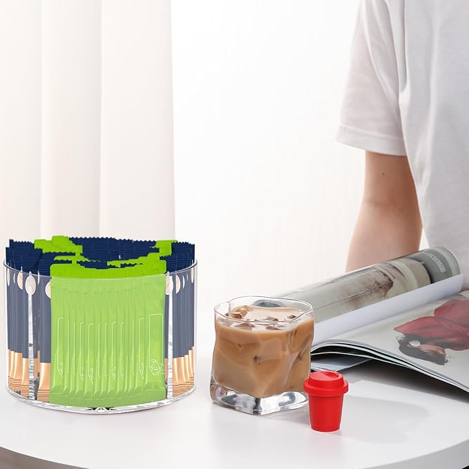 Drink Packet Organizer - Rotating Lazy Susan Organizer, Clear Drinks Mix Packet Holder with 4 Compartments, Water Packet Storage for Counter Top Drink (1PC)