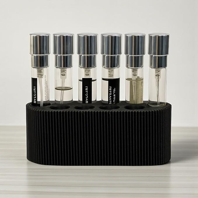Perfume Sample Organizer for Bathroom or Vanity – Ideal Makeup and Skincare Storage, Desk and Bathroom Counter Organizer, Gift for Her ((BLACK) Fits 8mL Atomizers (Travel Size))
