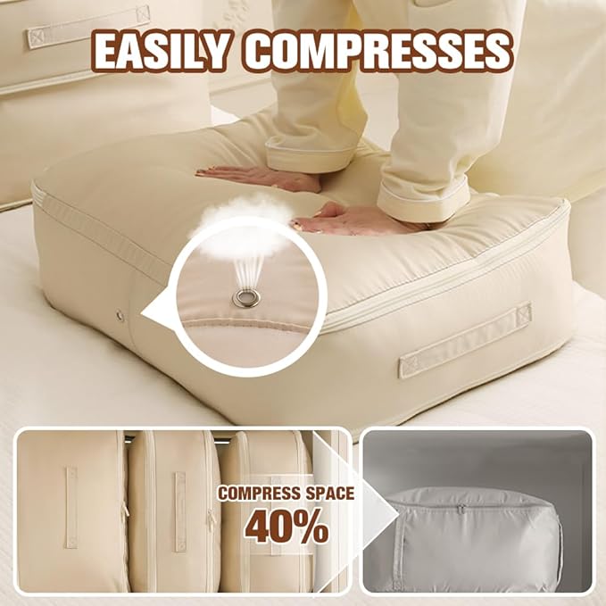 Ultra Space Saving Self Compression Organizer, Blanket Storage, Space-Saving Storage Bag, High-End Quilt Packaging Cube Bedding Storage Bag (Blue, L (54 * 42 * 30CM))