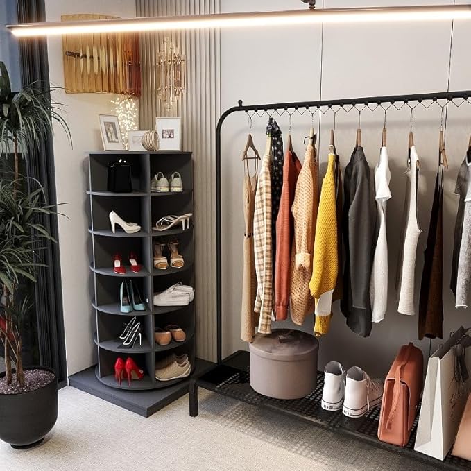 Rotating Shoe Rack, 6-Tiers Storage Shoe Rack Tower, Free Standing 360°Shoe Storage Organizer Shoe Rack for Entryway Living Room Hallway (Grey, 6-Tiers)