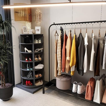 Rotating Shoe Rack, 6-Tiers Storage Shoe Rack Tower, Free Standing 360°Shoe Storage Organizer Shoe Rack for Entryway Living Room Hallway (Grey, 6-Tiers)