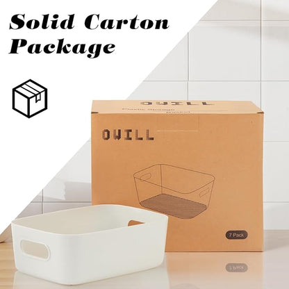 OWill 7-Pack Plastic Storage B-ins 4.2L, Small Organizer Bins for Classroom Kitchen Pantry Bathroom, Clear Storage Baskets for Shelves, Durable Containers for Bath Toy Storage & Home Organization