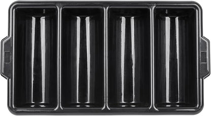 Restaurantware-21.9 x 14.2 x 3.5 Inch Silverware Organizer, 1 Crack-Resistant Cutlery Tray - 4 Compartments, Built-In Handles, Black Plastic Utensils Drawer Holder, For Kitchen Organization