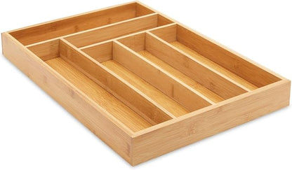 Juvale Kitchen Drawer Organizer Tray - 17 x 11.75 x 1.75 in, Natural Wood, 6-Slot Utensil & Cutlery Organizer - Silverware Holder & Storage Tray