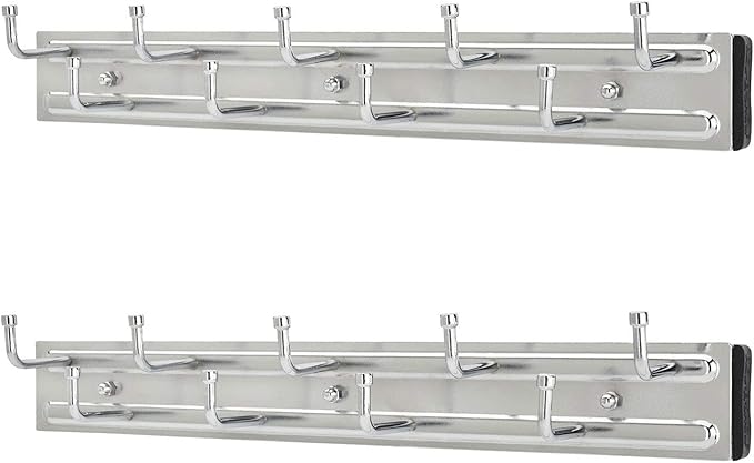 Rev-A-Shelf BRC-14CR 14-Inch Wall Mounted Pullout Closet Belt and Scarf Organization Rack Accessories Holder Hanger with 9 Hooks, Chrome (2 Pack)