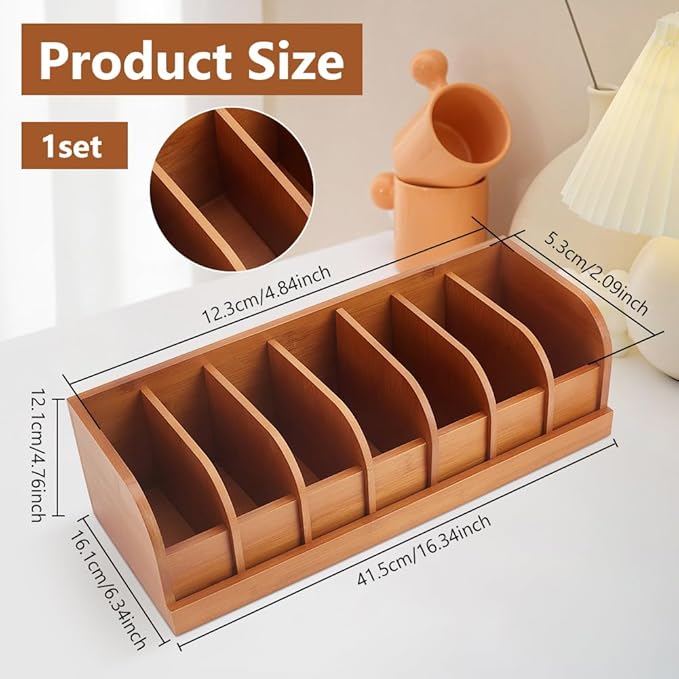 CUTHOLLOW Belt Organizer for Closet, 7 Compartments Wood Belt Storage Holder for Drawer, Bamboo Belt and Tie Box Organizer Display Case for Women Men