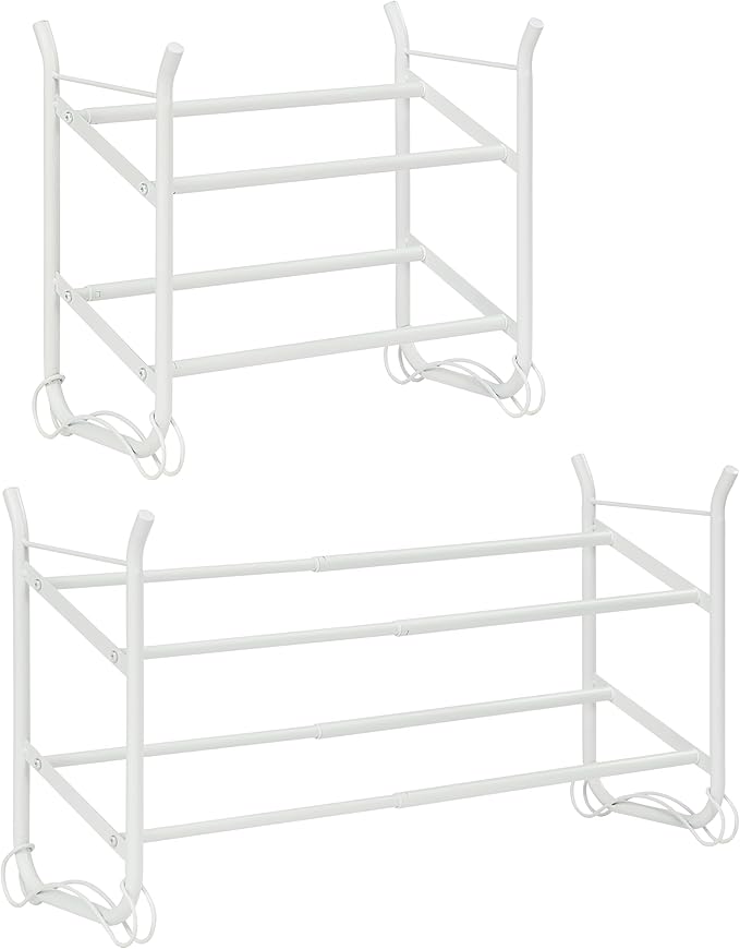 SunnyPoint Expandable & Stackable 2-Tier Shoe Rack – Adjustable Shoe Organizer for Entryway, Closet or Bedroom, Holds 4 to 8 Pairs, Space-Saving Metal Shoe Storage Shelf (17.5"–31.49" W) (WHT, 2 Tier)