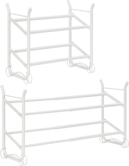 SunnyPoint Expandable & Stackable 2-Tier Shoe Rack – Adjustable Shoe Organizer for Entryway, Closet or Bedroom, Holds 4 to 8 Pairs, Space-Saving Metal Shoe Storage Shelf (17.5"–31.49" W) (WHT, 2 Tier)