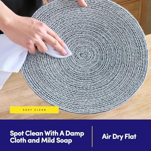 Round Placemats Set of 4-100% Cotton Two-Tone Placemat for Dining Table - Woven Braided Table Setting Place Mat - Washable Table Decor for Kitchen, Farmhouse, Rustic, Everyday Use, Navy - Image 6