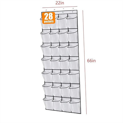 ZHQZZPHOver the Door Shoe Organizer 28 Pockets Clear Hanging Shoe Rack for Door and Wall Large Storage Shoe Holder Perfect for Kids Shoes Organizer White