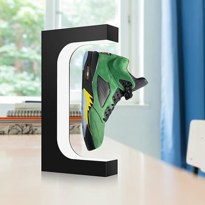 UVEHAS Floating Shoe Display Magnetic Levitation Sneaker Stand with LED Light Rotating Levitating Holder Rack for Shoes Collectors Advertising Exhibition Store Show Home Decoration, Black