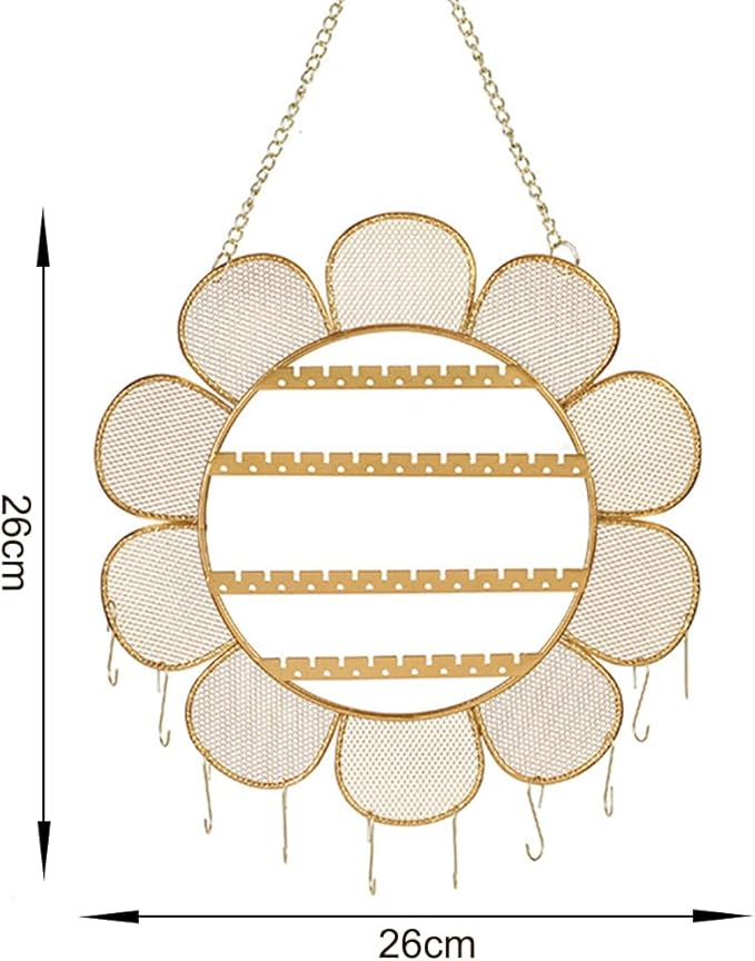 Sunflower Wall Mounted Earring Holder Rack Jewelry Organizer Wall Grid Organizer Necklace Holder Hanging Jewelry Storage for Necklaces Bracelet Stud Earrings Display (Flower)