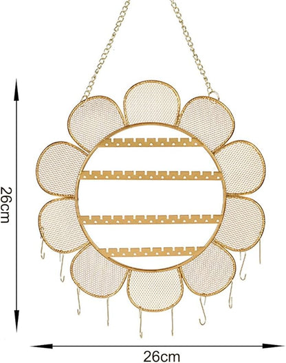 Sunflower Wall Mounted Earring Holder Rack Jewelry Organizer Wall Grid Organizer Necklace Holder Hanging Jewelry Storage for Necklaces Bracelet Stud Earrings Display (Flower)