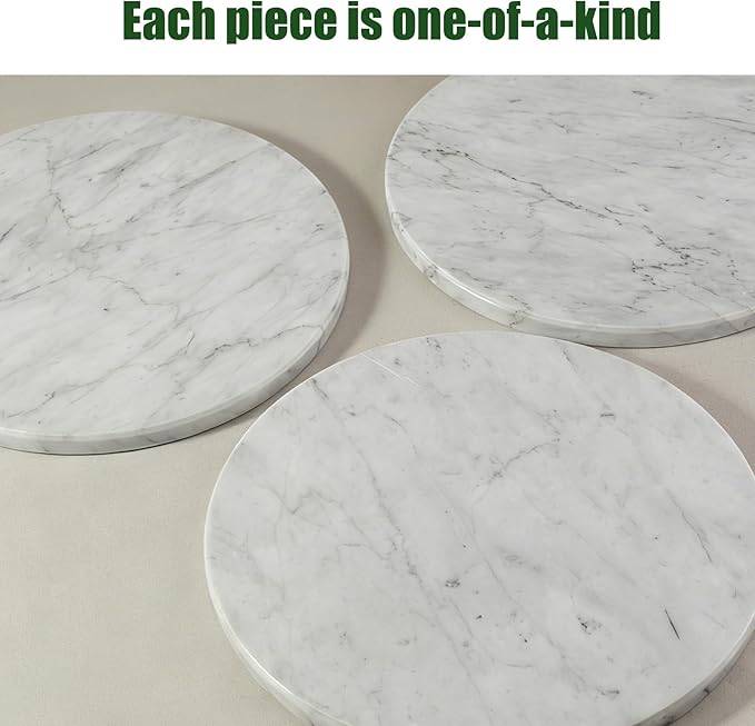 12" Marble Lazy Susan Turntable - 100% Natural Stone Round Serving Tray with Silent Spinning, Revolving Cake Stand & Cheese Board for Kitchen Countertop, Cupcake Table Display, Food, Seasoning (White)