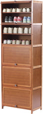 10 Tiers Shoe Storage Cabinet with Doors Tall Bamboo Hidden Shoe Storage Freestanding Shoes Heels Sneakers Shelf Rack 28 Pairs of Shoes Organizer Book Shelf for Entryway Hallway Living Room Bedroom
