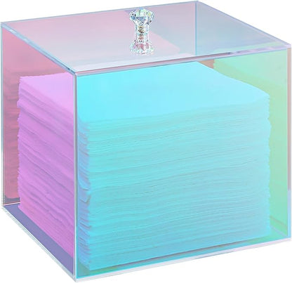 Puricon Acrylic Disposable Facial Towels Holder, Storage Bin Compatible with Clean Skin Club Towel (NOT Included), Face Towelettes Container for Bathroom Counter -Rainbow