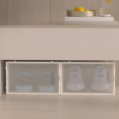 20 Pack Shoe Storage Boxes, Plastic Stackable Foldable Shoe Boxes with Clear Front Opening Door for Sneakers Flats Slippers Sandals Casual Shoes, Space Saving, 13.58*9.06*5.51in (White)