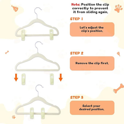 12 Pcs Dog Clothes Hangers with 10 Non-Slip Clips, 360° Swivel Non-Slip Plastic Flocked Fabric Dog Hangers for Clothes