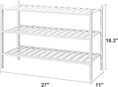 viewcare White Shoe Rack, 3-Tier Bamboo Wood Shoe Rack for Closet, Entryway & Hallway, and Stackable Shoe Shelf Storage Organizer for Indoor and Outdoor