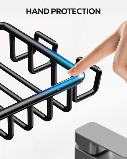 Nieifi Soap Dish Holder with 4 Hooks Stainless Steel Black Adhesive for Shower, Bathroom