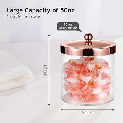 2 Pack SheeChung 50oz Large Apothecary Jar with Rose Gold Rust-Proof Lid - Shatterproof Plastic Laundry Pods Container - Chic Rose Gold Bathroom & Vanity Storage Organizer for Scent Beads, Salts