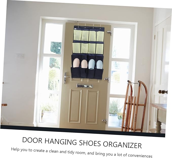 Alipis Over the Door Shoe Organizer Bag Oxford Hanging Storage Pouch for Bedroom Bathroom Kitchen Space Saving Hanging Shoe Organizer for Closet Wall in Blue and Yellow