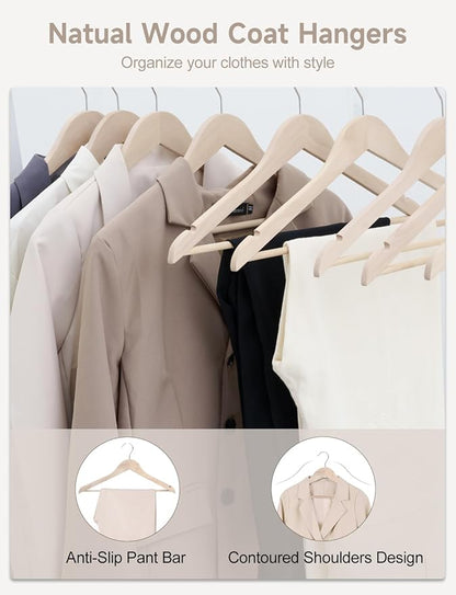StorageWorks Clothes Hanger 30 Pack, Wooden Coat Hangers for Shirts, Jackets, Pants, Suits, Sweaters, Lotus Wood