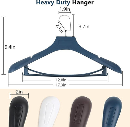 Suit Hangers for Men 6 Pack, Blue Coat Hangers Extra Wide Non Slip Width 17.7", Thick Plastic with Pants Bar & Metal Hook