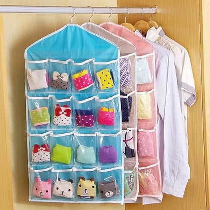 16-Pockets Jewelry Organizer Over Door Hanging Storage Bag Holder Hanging Bag Rack Hanger Space Saver Bags for Earrings Necklace Bracelet Ring Display Pouch Socks Bra Underwear Pink