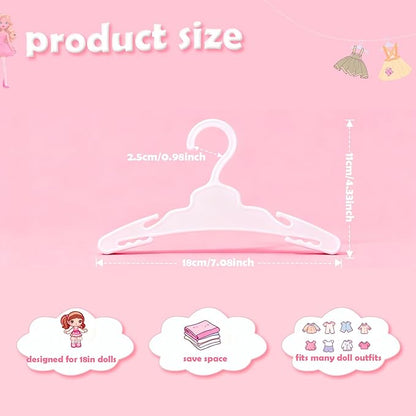 60 Pcs Doll Clothes Hangers for 18-Inch Dolls - Non-Slip, Space-Saving Wardrobe Accessories for Doll Gowns & Outfits (White)