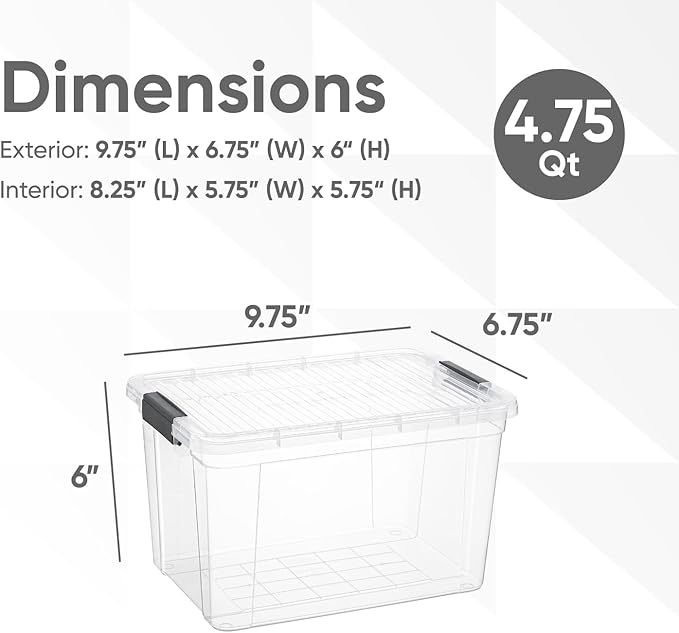 Superio Small Clear Storage Box with Lid, 4.75 Quart Plastic Container Bins for Organizing, Stackable Crates, BPA Free, Non Toxic, Odor Free, Organizers for Home, Office, School, and Dorm, 10 Pack