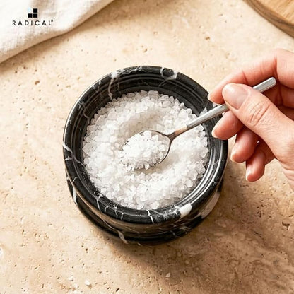 Radicaln Marble Salt Cellar with Lid 4" Inch Black Handmade Table Salt Container & Sugar Bowl For Kitchen Countertop, Ideal Salt Dish & Salt Jar for Celtic Salts