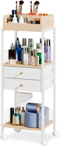 Makeup Organizer Cart Shelf Floor Skincare Organizers Make Up and Station Storage Cabinet For Vanity Standing Cosmetics With Drawers and Wheels For Nail Polish Perfume Hair Tool Holder Beauty(White)