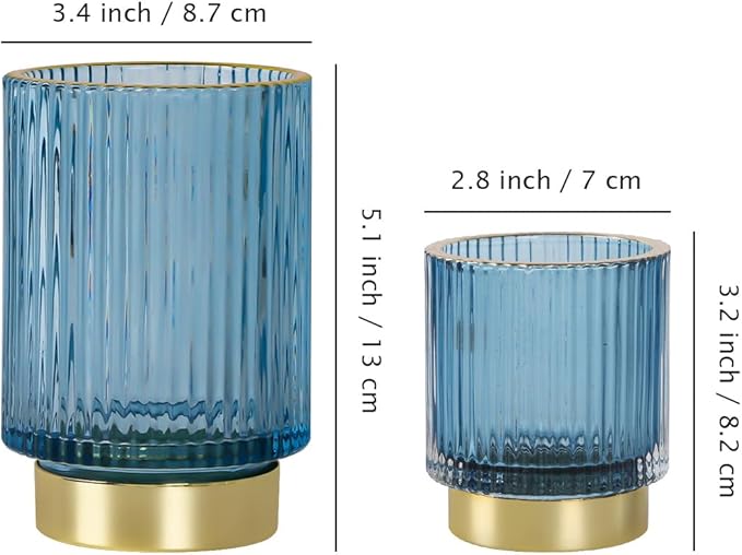 Glass Makeup Brush Holder,Gold Toothbrush Holders,Cute Make Up Brush Cup Holder,Vintage Vanity Makeup Organizer for Bathroom and Desktop (Blue)
