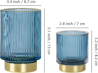 Glass Makeup Brush Holder,Gold Toothbrush Holders,Cute Make Up Brush Cup Holder,Vintage Vanity Makeup Organizer for Bathroom and Desktop (Blue)