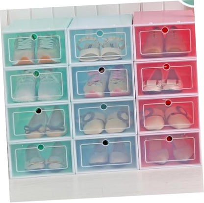 Toyvian 6PCS 6pcs Transparent Stackable Shoe Storage Boxes Thickened Plastic Shoe Containers with Front Door for Sneakers for Closet and Living Space Green Small