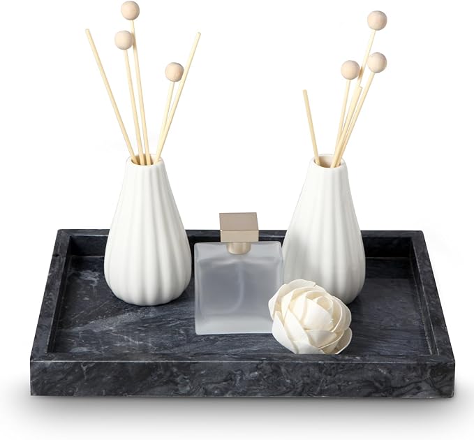 Natural Marble Tray for Bathroom - 12"x 8" x 1.2" Natural Marble Serving Tray, Elegant Marble Vanity Organizer for Bathroom, Kitchen, and Home Décor