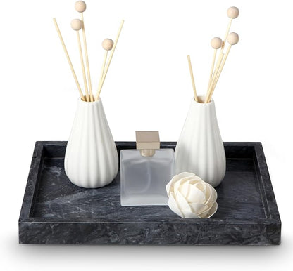 Natural Marble Tray for Bathroom - 12"x 8" x 1.2" Natural Marble Serving Tray, Elegant Marble Vanity Organizer for Bathroom, Kitchen, and Home Décor