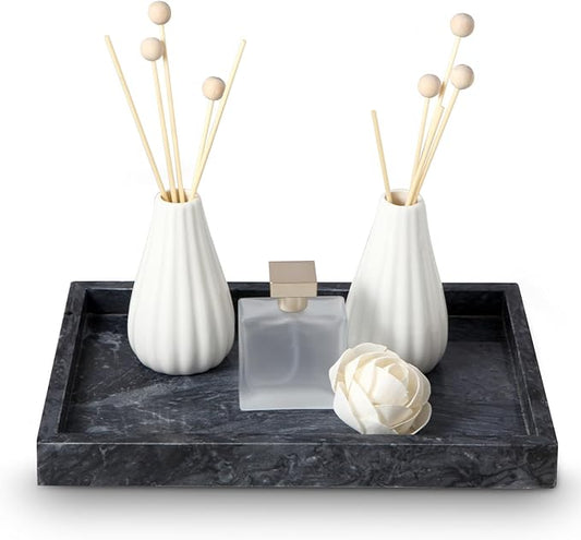 Natural Marble Tray for Bathroom - 12"x 8" x 1.2" Natural Marble Serving Tray, Elegant Marble Vanity Organizer for Bathroom, Kitchen, and Home Décor