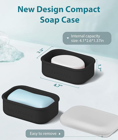Quatish Compact Leakproof Travel Soap Case, Silicone Soap Box with Draining Layer, Enhanced Soap Container, Suitable for Camping, Gym, Bathroom, Outdoor Essentials, Black