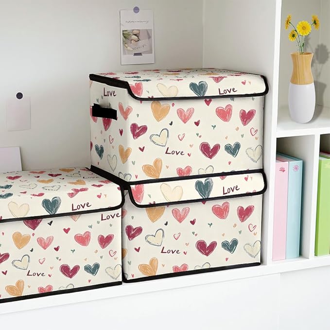 Stackable Clothes Storage Bins with Lids,Closet Organizers Fabric Cat Printing Box for Home and Office,Blanket Clothes Organizers,Under Bed Storage Containers 3 Pack.