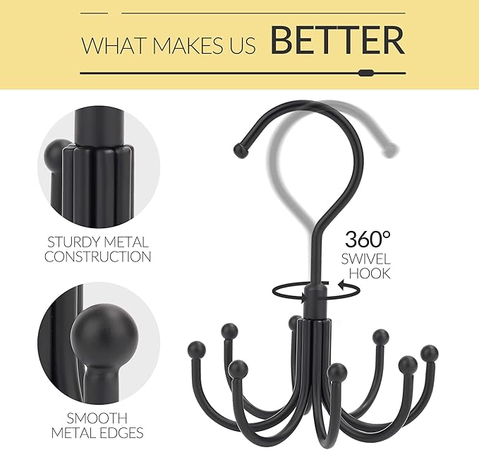 Belt Hanger, Space Saving Belt Organizer for Closet, Max 24 Storage Capacity, Rotating Belt Rack Closet Organizers and Storage for Hanging Belt, Ties, Black