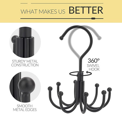 Belt Hanger, Space Saving Belt Organizer for Closet, Max 24 Storage Capacity, Rotating Belt Rack Closet Organizers and Storage for Hanging Belt, Ties, Black