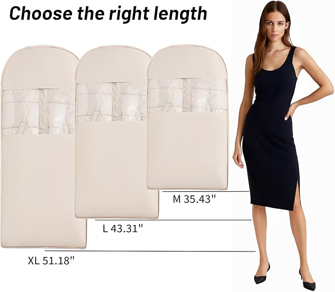 Space Saving Hanging Compression Garment Bag with Zipper for Closet Storage, Hanging Clothes Storage Bag, Garment Covers for Coats and Down Jackets, Beige, XL