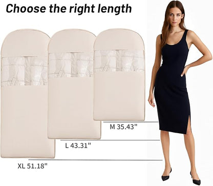 Space Saving Hanging Compression Garment Bag with Zipper for Closet Storage, Hanging Clothes Storage Bag, Garment Covers for Coats and Down Jackets, Beige, XL