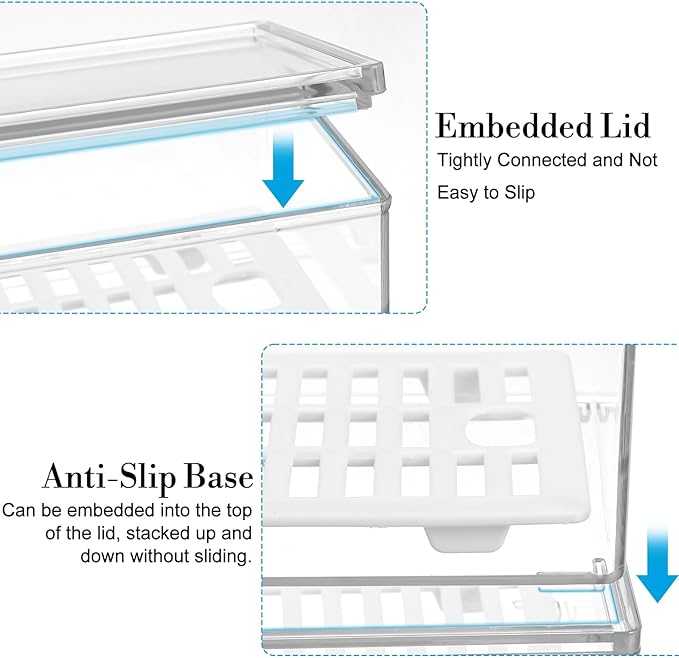 2 Pcs Clear Silverware organizer with lid, Plastic Flatware Storage Box, Kitchen Drawer Organizer tray, Cutlery Utensil Holder for Flatware and Silverware