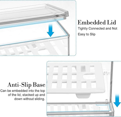 2 Pcs Clear Silverware organizer with lid, Plastic Flatware Storage Box, Kitchen Drawer Organizer tray, Cutlery Utensil Holder for Flatware and Silverware