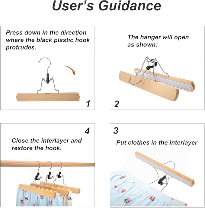 Wooden Skirt Hanger Wood Skirt Clip Non Slip 3 Pack Clothe Hanger Pant Hanger-Wooden
