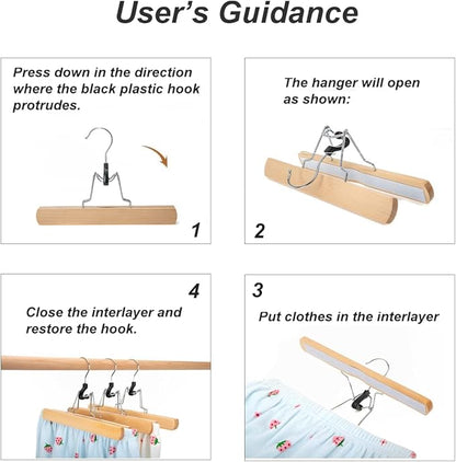 Wooden Skirt Hanger Wood Skirt Clip Non Slip 3 Pack Clothe Hanger Pant Hanger-Brown